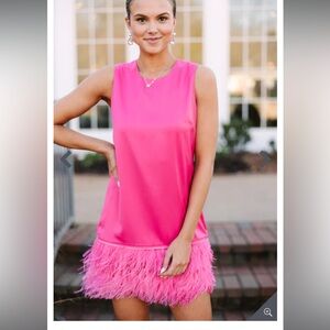 All The Drama I Need Fuchsia Pink Feather Shift Dress, NWT